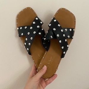 Nicole Miller Black Studded Slide Sandals